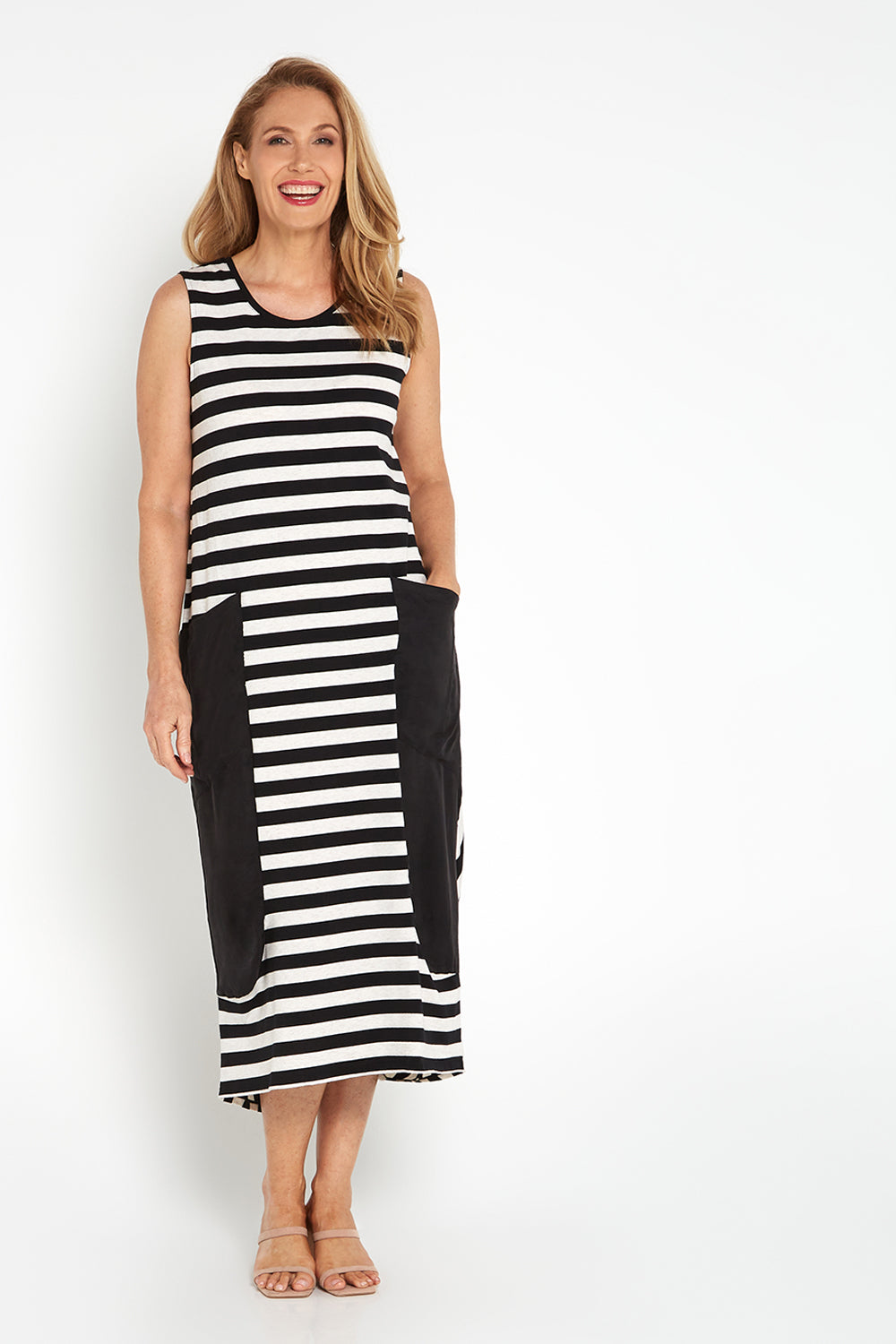 No Trouble Dress - Black/Oat Stripe