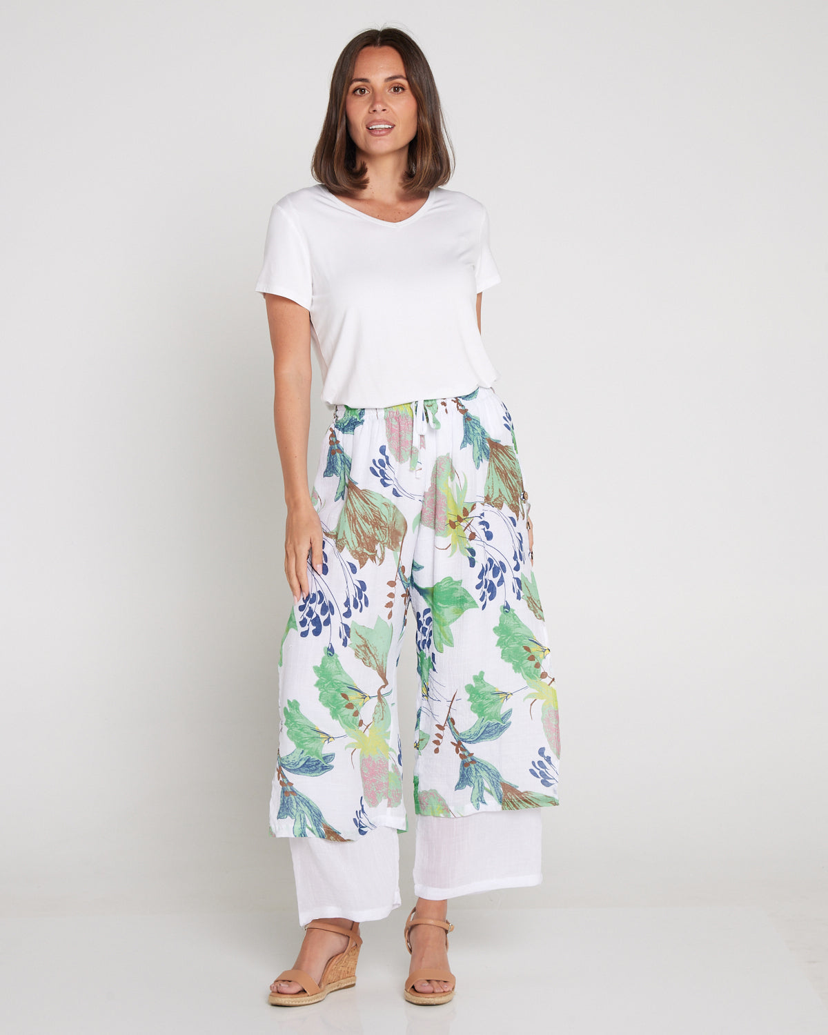 Sorrel Layered Pants - White/Mint Floral