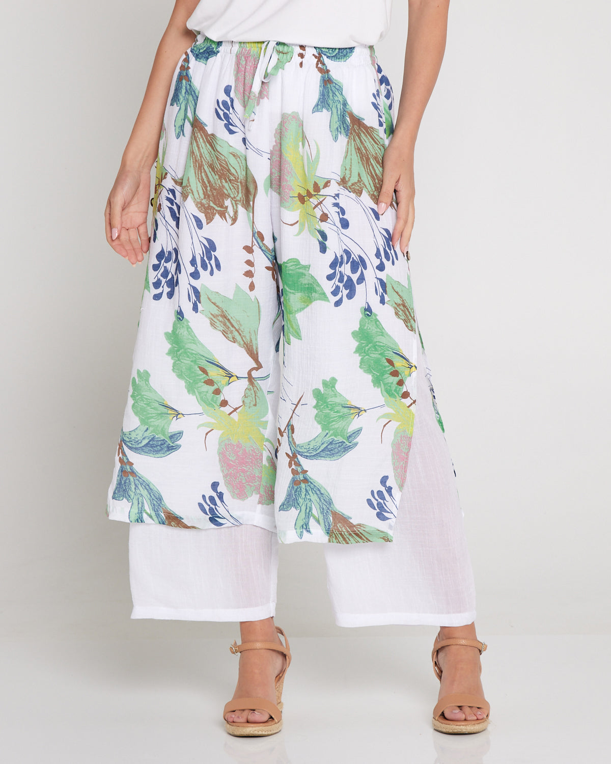 Sorrel Layered Pants - White/Mint Floral
