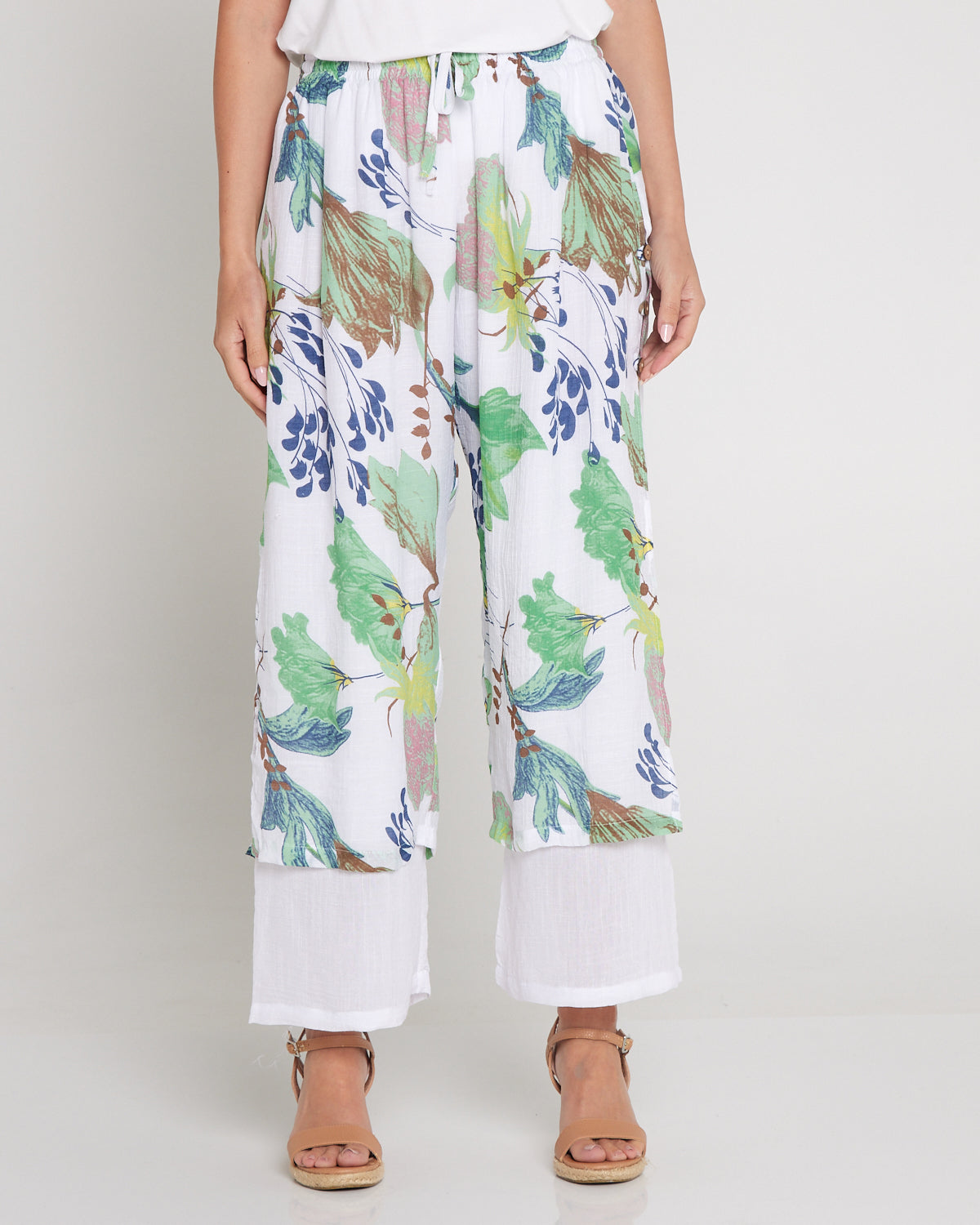 Sorrel Layered Pants - White/Mint Floral