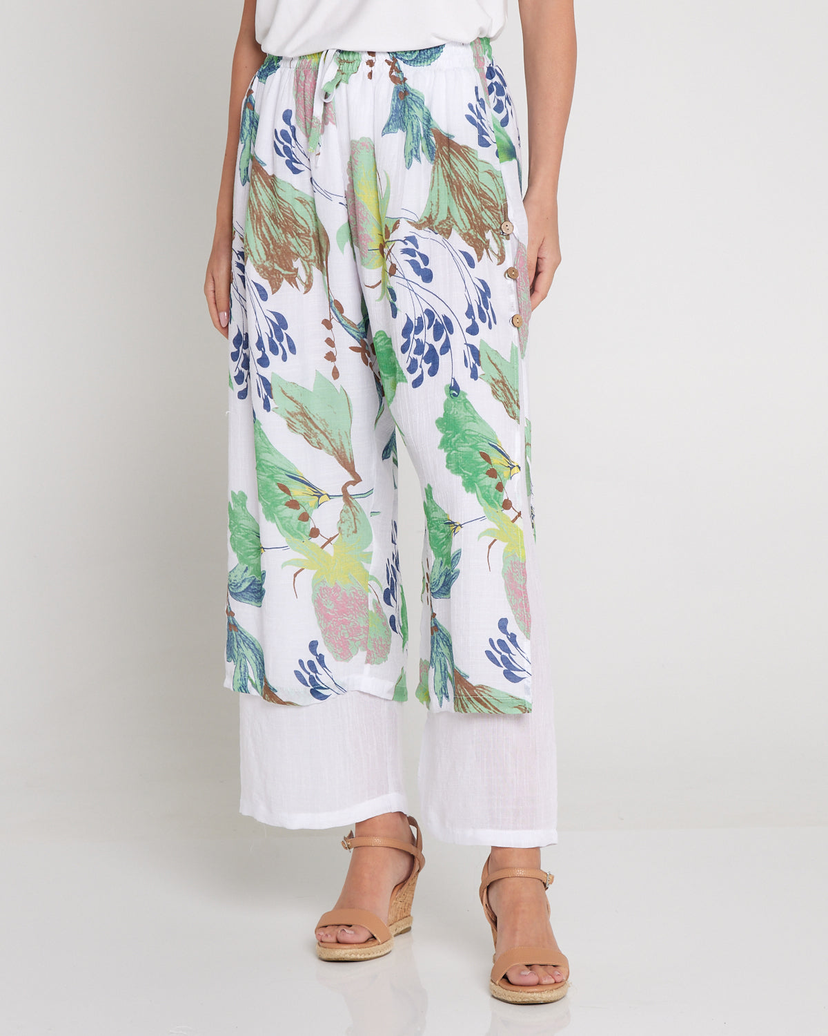 Sorrel Layered Pants - White/Mint Floral