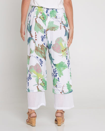 Sorrel Layered Pants - White/Mint Floral