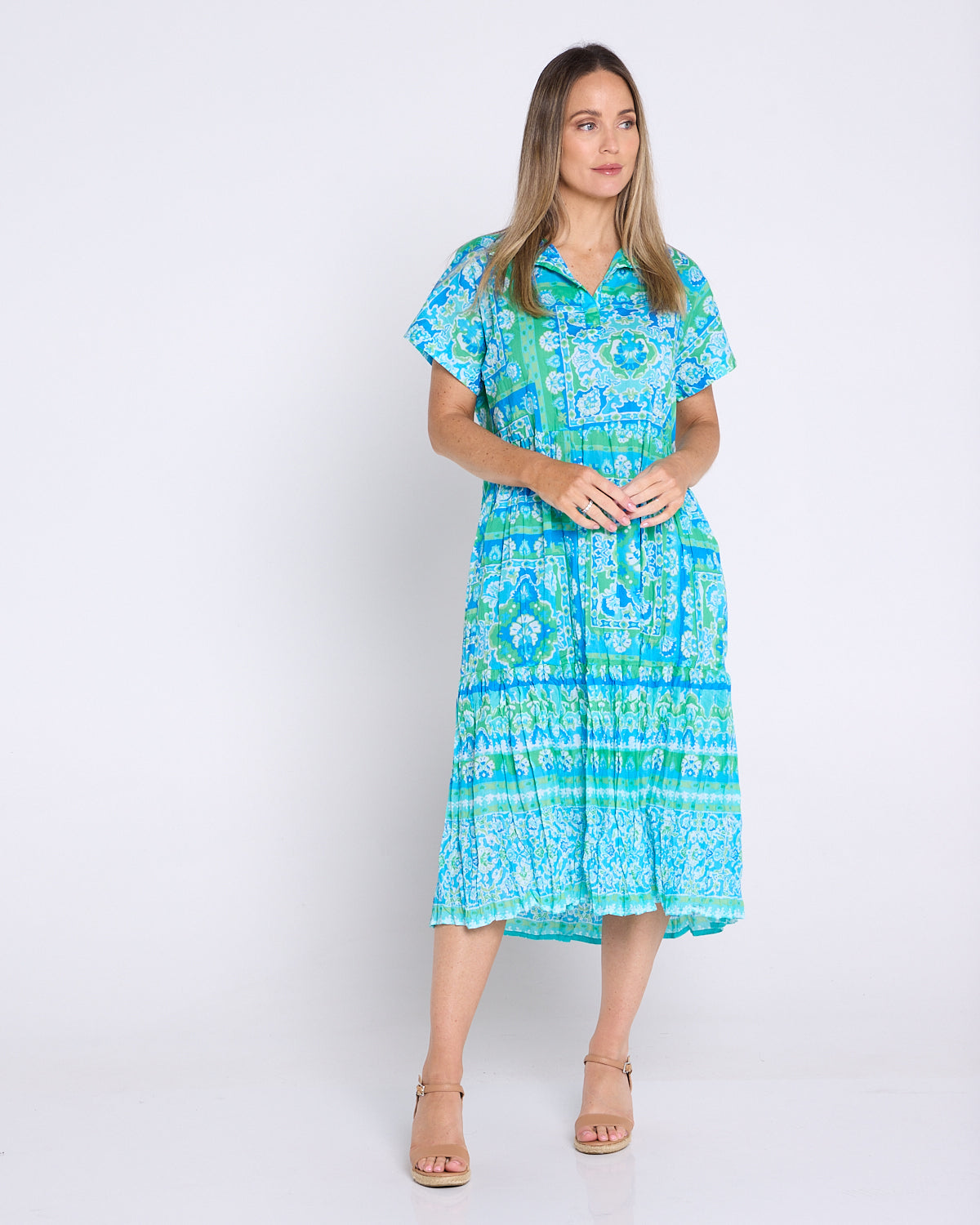 Organic Cotton Shirt Dress - Montevideo Aqua