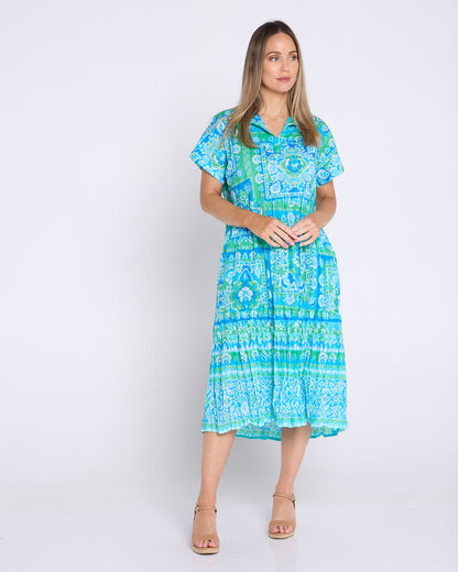 Organic Cotton Shirt Dress - Montevideo Aqua