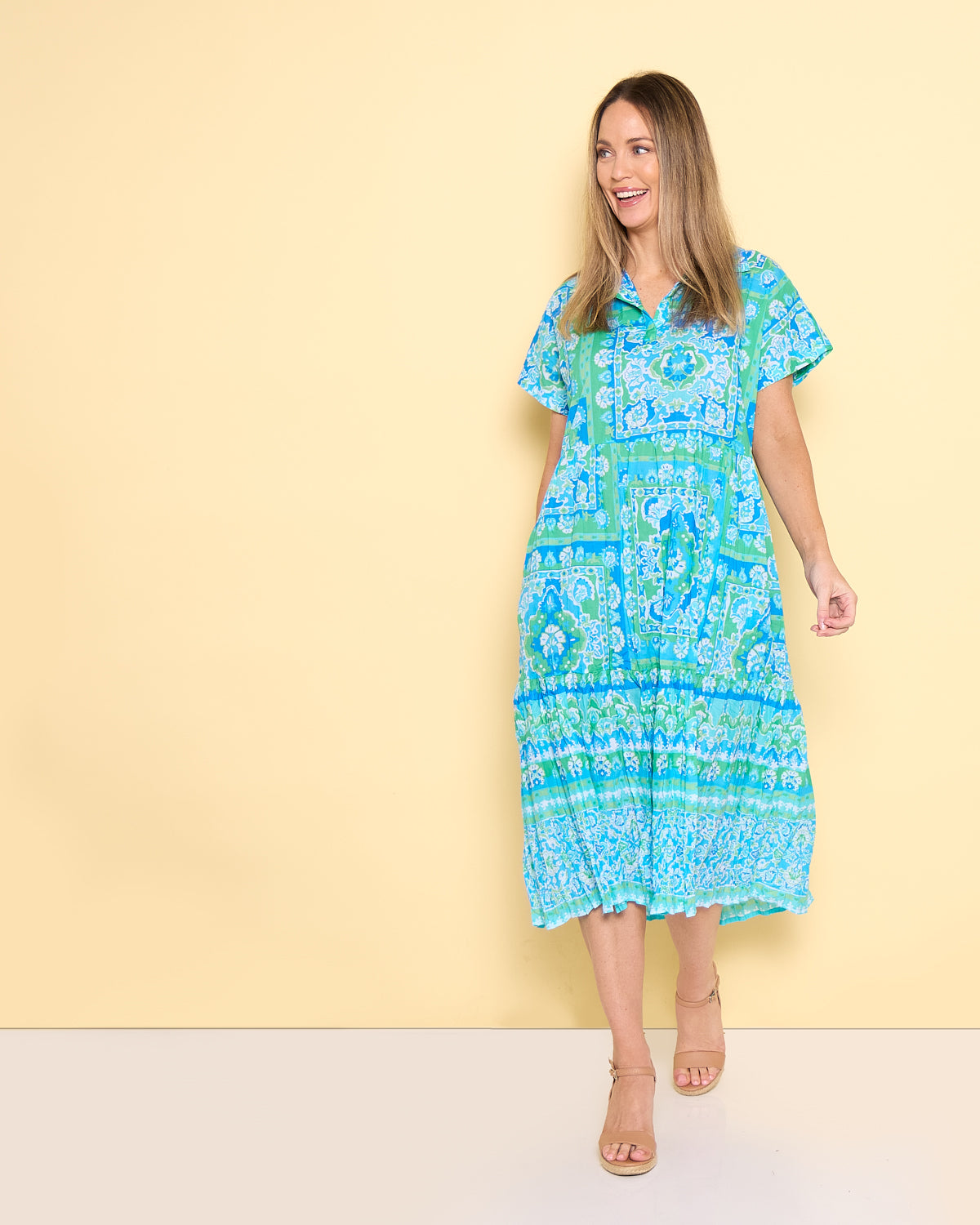 aqua shirt dress How to kill Monday blues? Step no 1. Style this AQUA blue midi dress with a white pair of ballerinas. Step no 2. Not needed anymore #goqueen ##https://dashanddot.com/products/front-tie-shirt-dress#