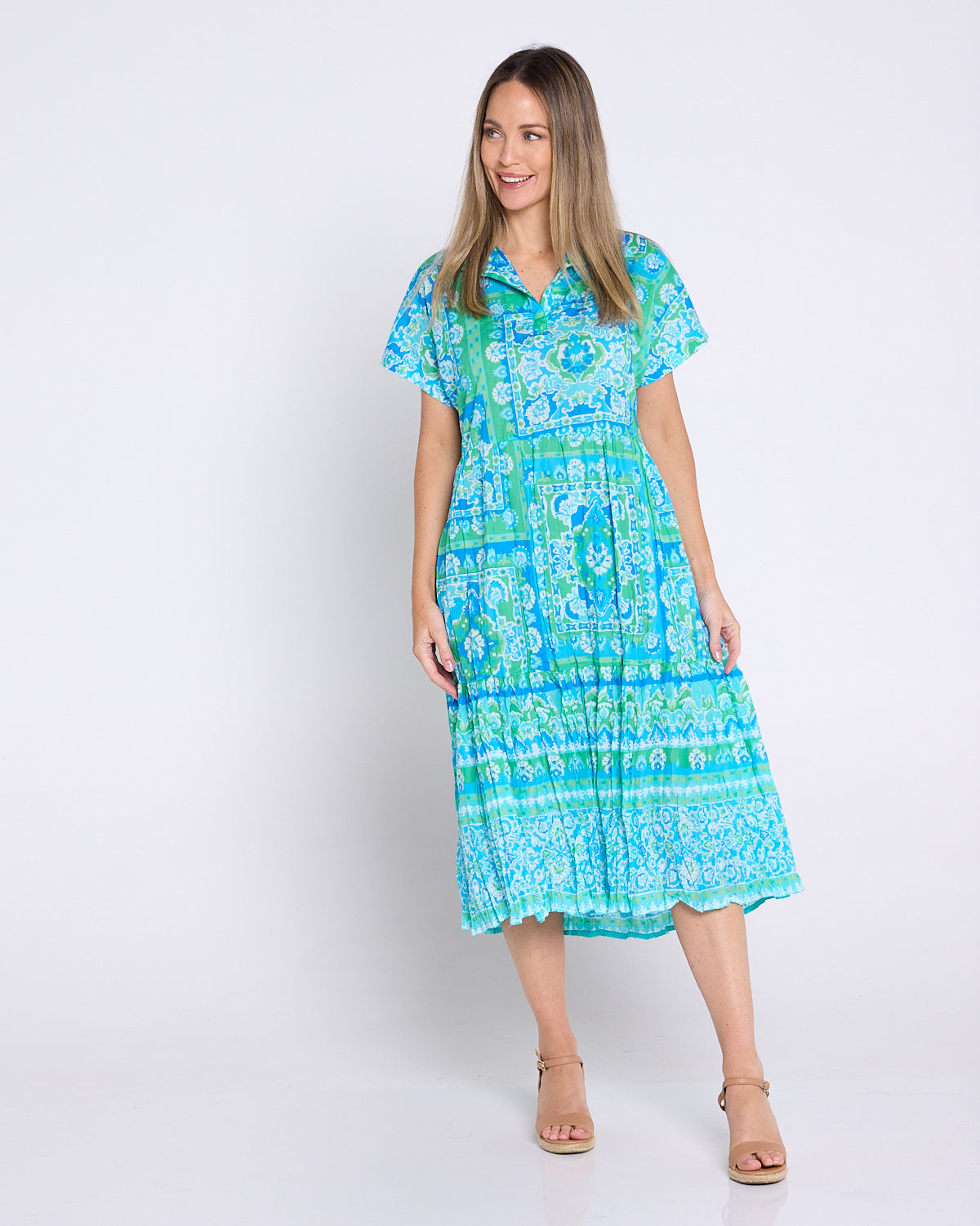 Organic Cotton Shirt Dress - Montevideo Aqua