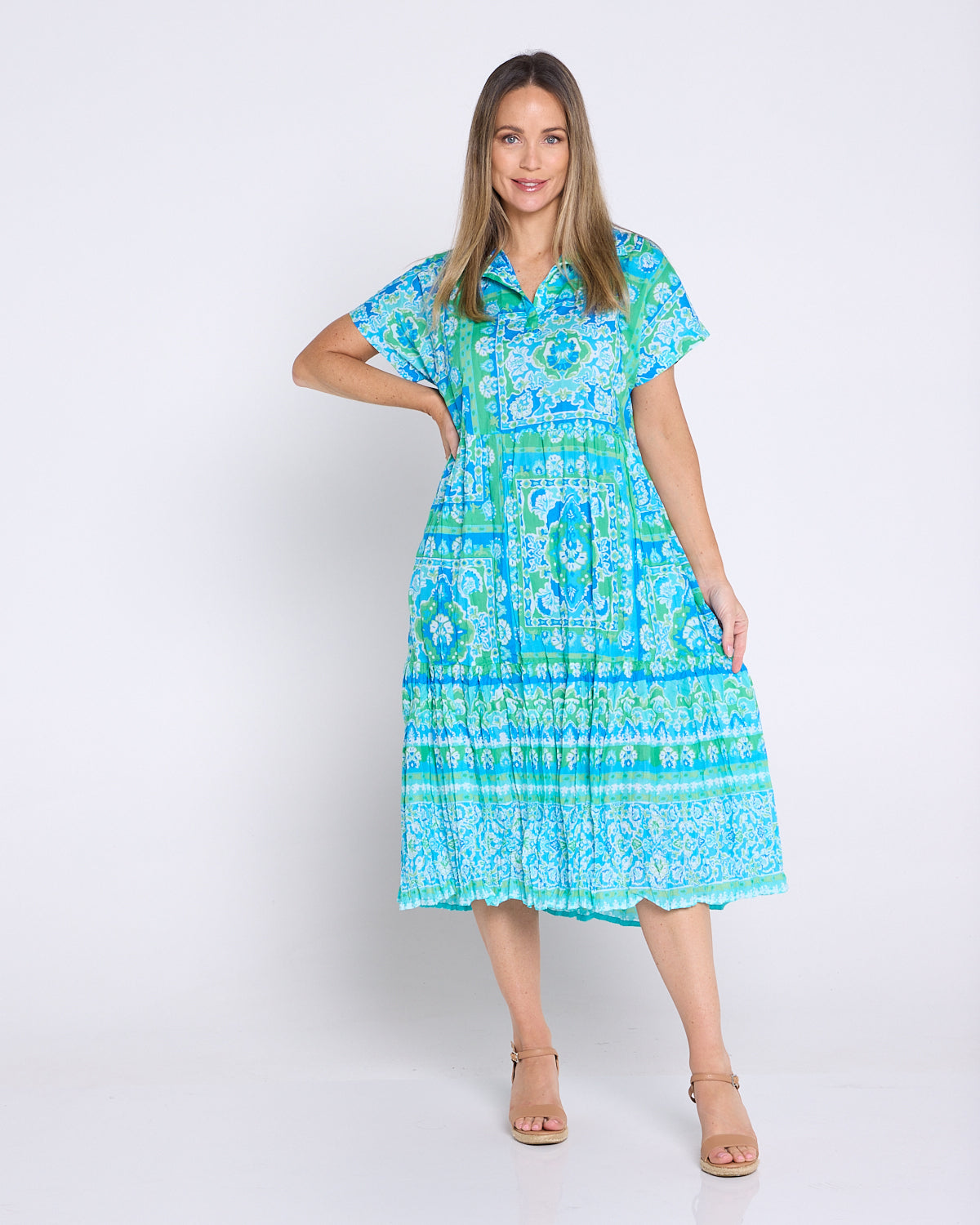 Organic Cotton Shirt Dress - Montevideo Aqua