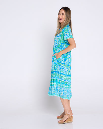 Organic Cotton Shirt Dress - Montevideo Aqua