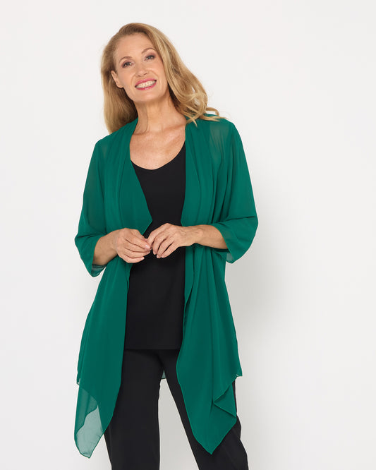 Bianca Chiffon Waterfall Jacket - Emerald