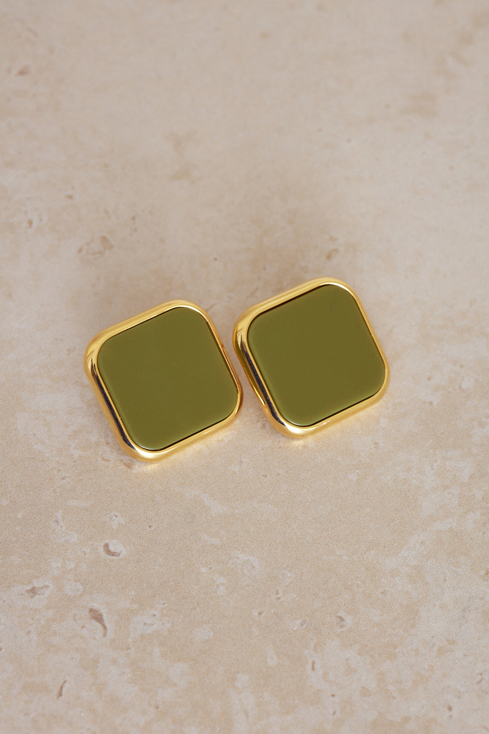 Square Stud Earrings - Khaki