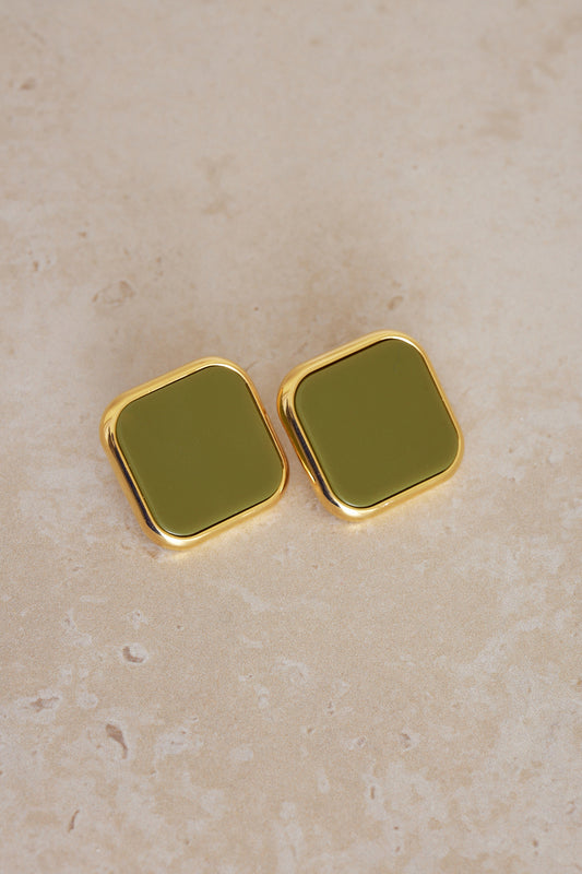 Square Stud Earrings - Khaki