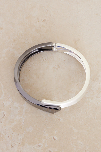 Geometric Cuff Bangle - Gunmetal/Silver
