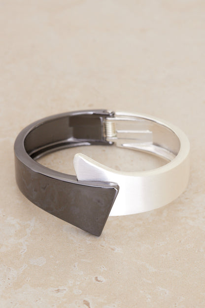 Geometric Cuff Bangle - Gunmetal/Silver