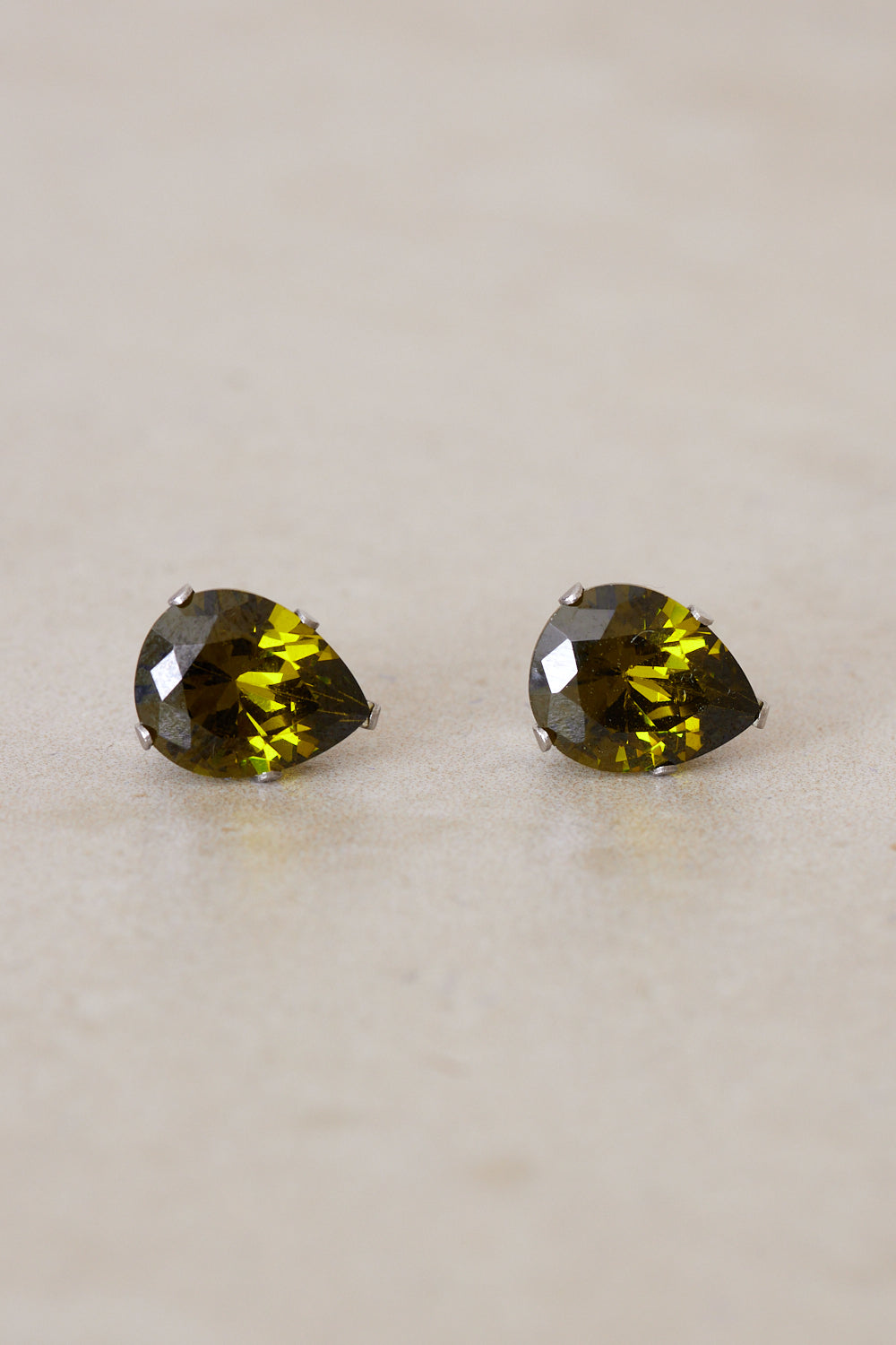 Teardrop Stud Earrings - Peridot Green