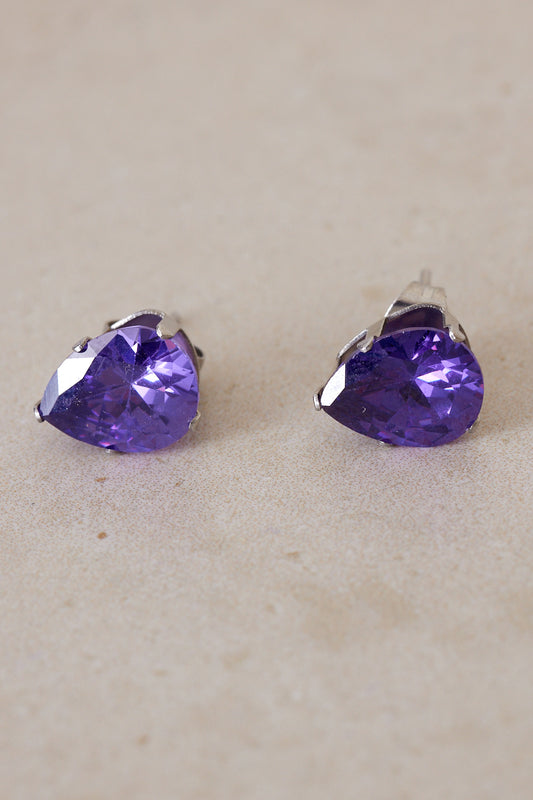 Teardrop Stud Earrings - Amethyst Purple