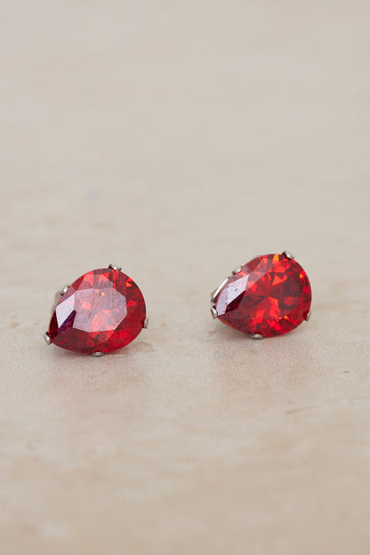 Teardrop Stud Earrings - Ruby Red