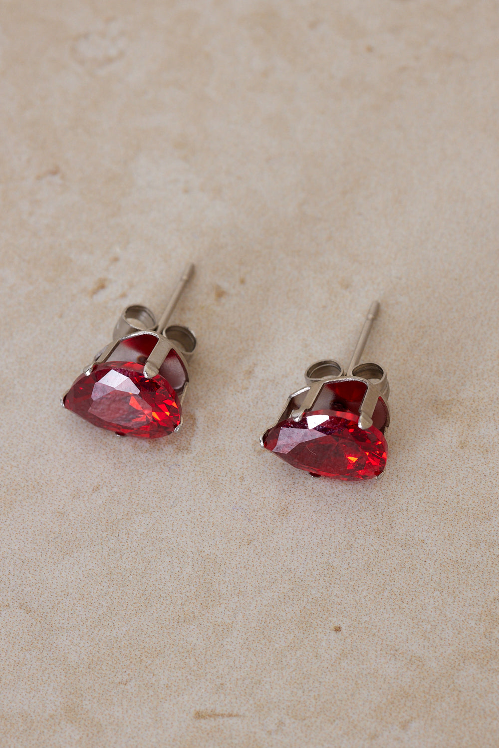 Teardrop Stud Earrings - Ruby Red