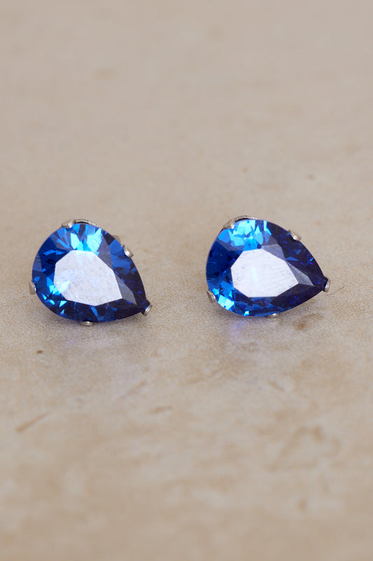 Teardrop Stud Earrings - Sapphire Blue