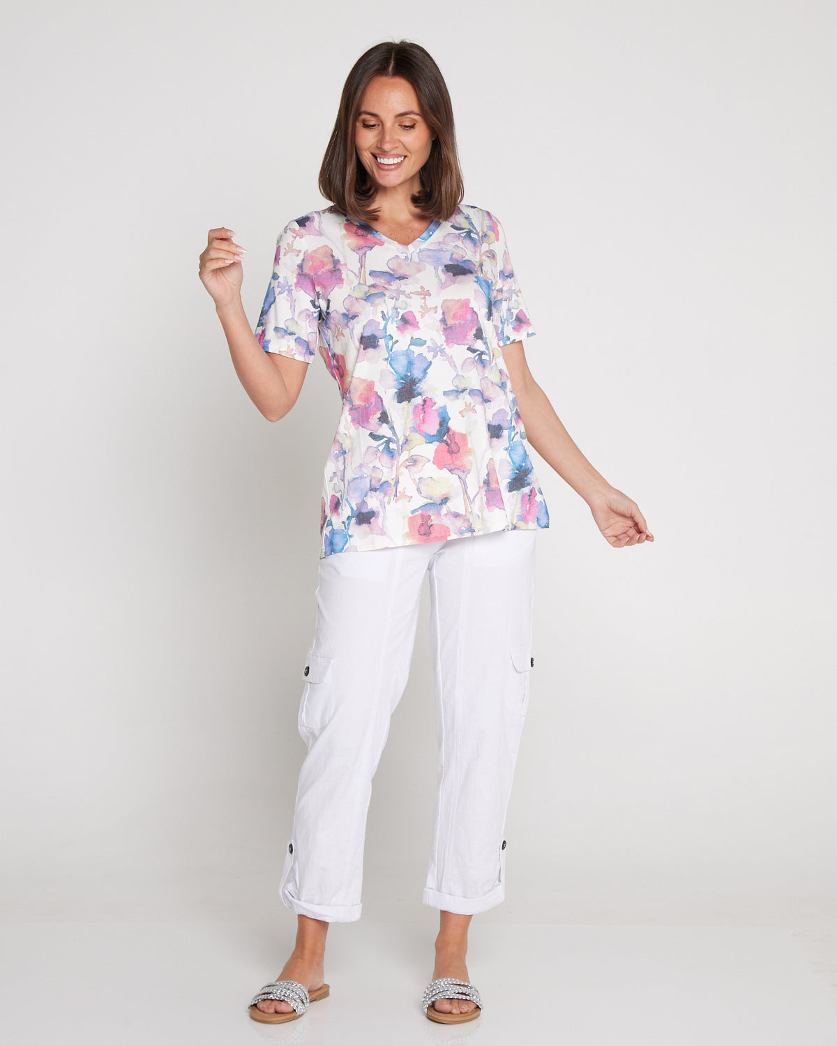 Issy Linen Blend Cargo Pants - White