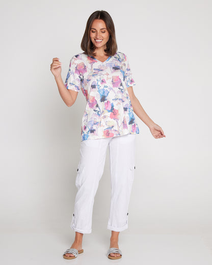 Issy Linen Blend Cargo Pants - White