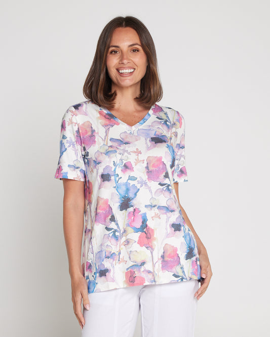 Pablo Cotton & Modal Tee - Violet Watercolour