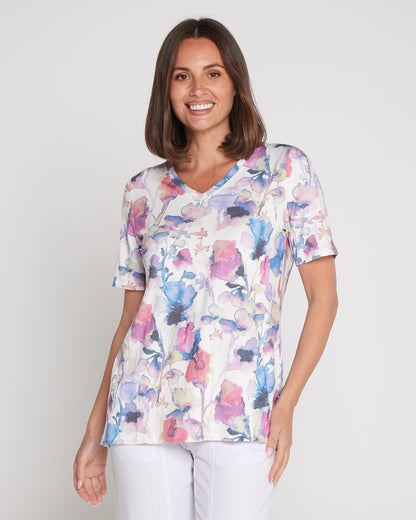 Pablo Cotton & Modal Tee - Violet Watercolour