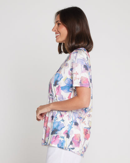 Pablo Cotton & Modal Tee - Violet Watercolour