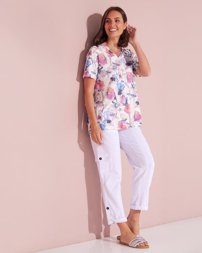 Issy Linen Blend Cargo Pants - White