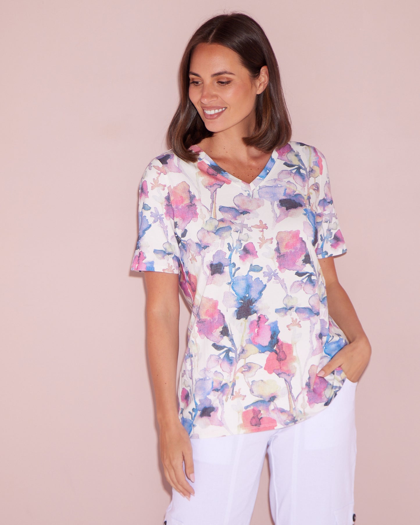 Pablo Cotton & Modal Tee - Violet Watercolour