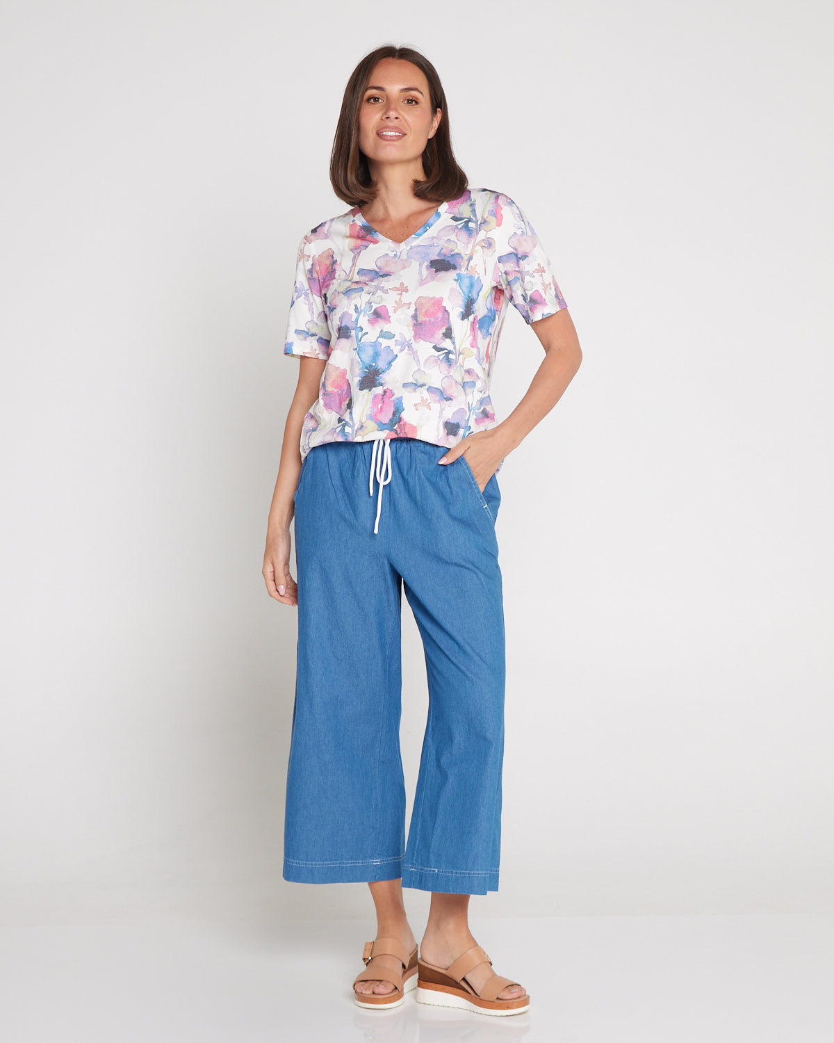 Harley Cotton Wide Leg 7/8 Pant - Chambray Denim