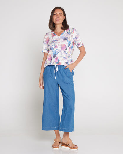 Harley Cotton Wide Leg 7/8 Pant - Chambray Denim