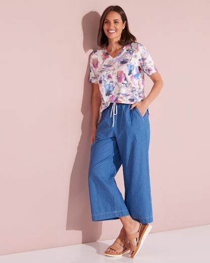 Harley Cotton Wide Leg 7/8 Pant - Chambray Denim