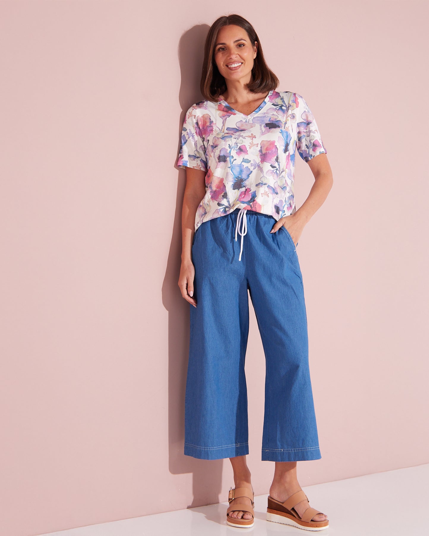 Harley Cotton Wide Leg 7/8 Pant - Chambray Denim
