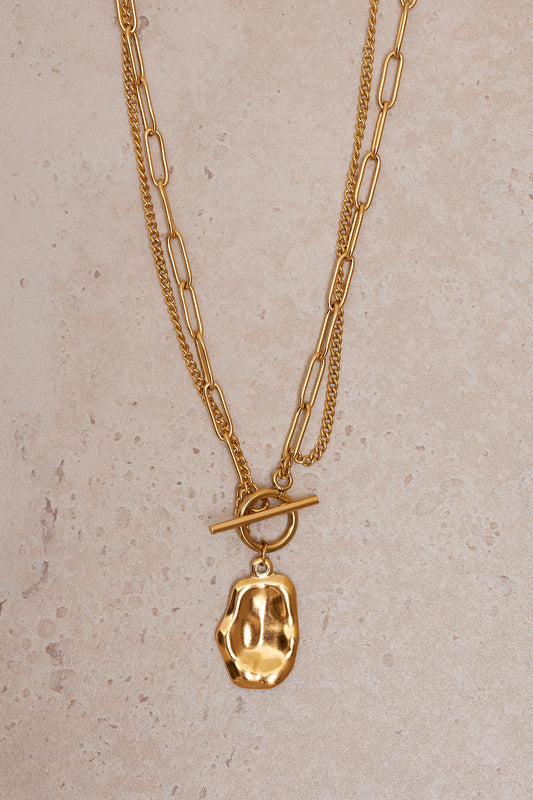 Hammered Drop Chain Necklace - Gold