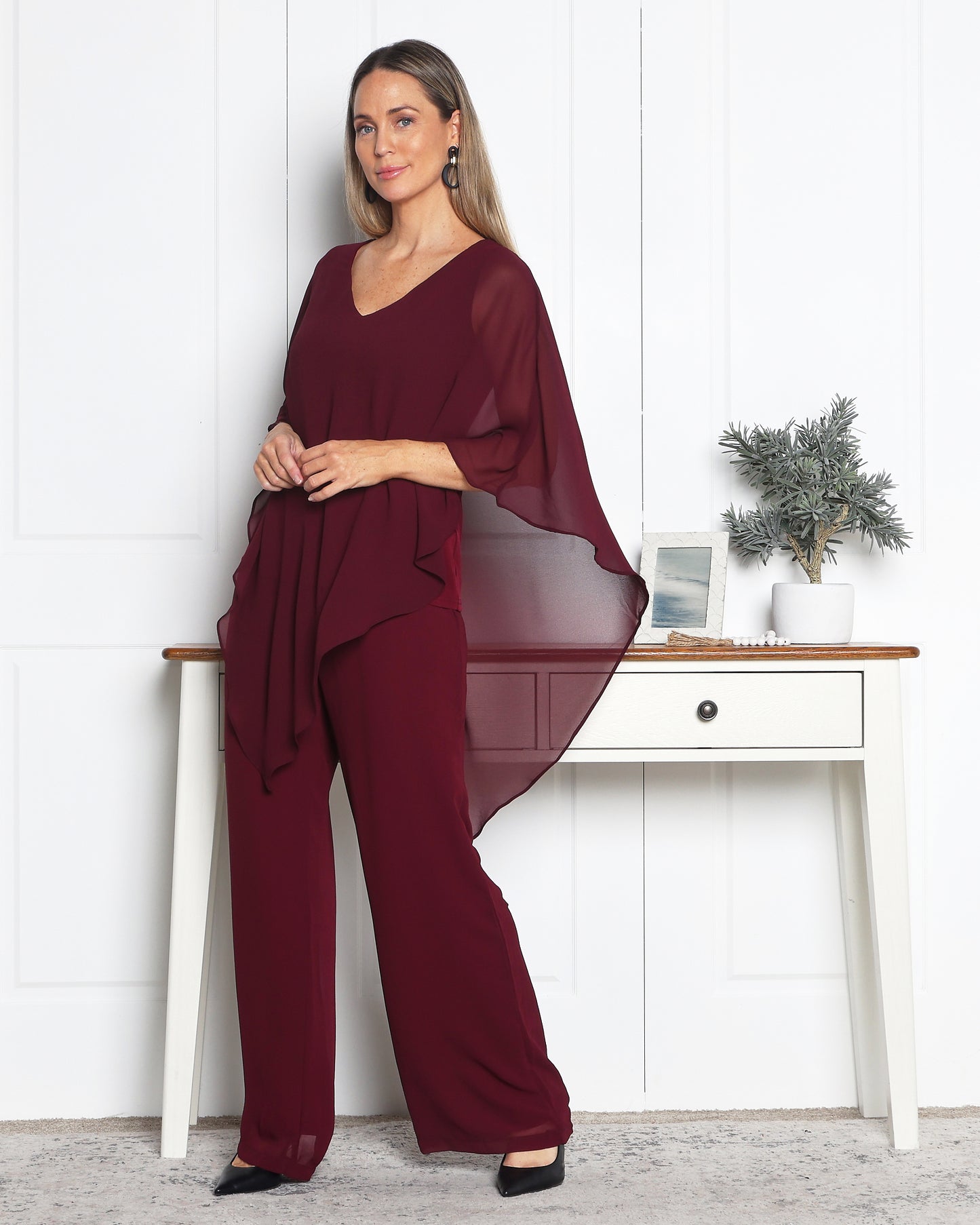 Rendezvous Chiffon Pants - Burgundy