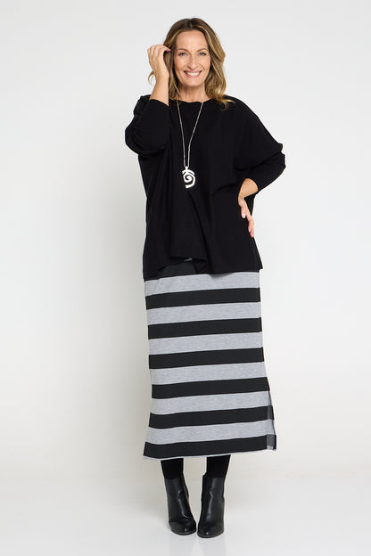 Charlize Column Skirt - Grey/Black Stripe