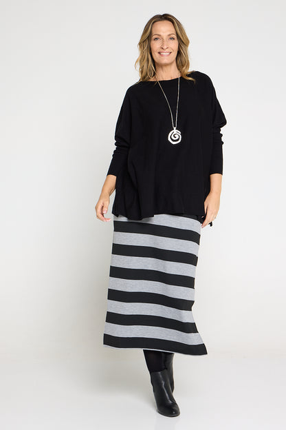 Charlize Column Skirt - Grey/Black Stripe