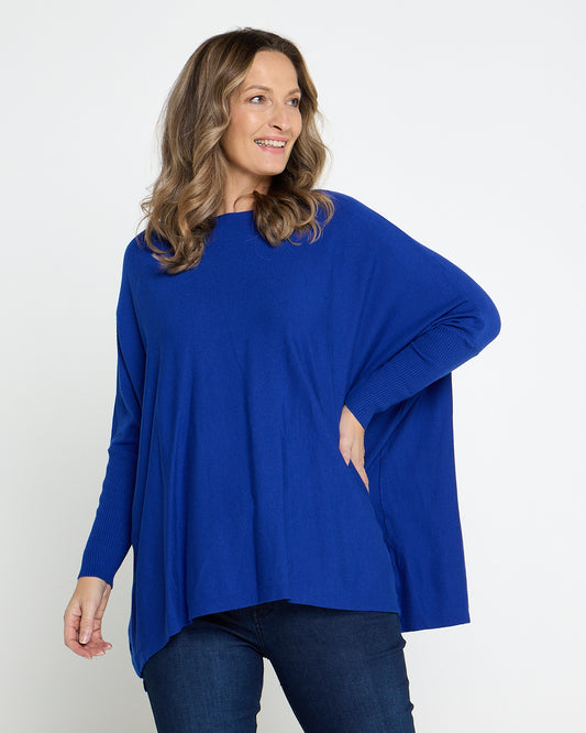 Button Back Knit Jumper - Cobalt