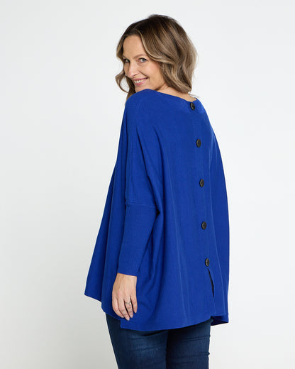 Button Back Knit Jumper - Cobalt