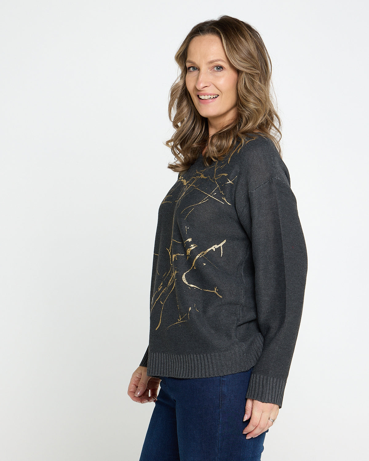 Shani Foil Knit - Charcoal/Gold