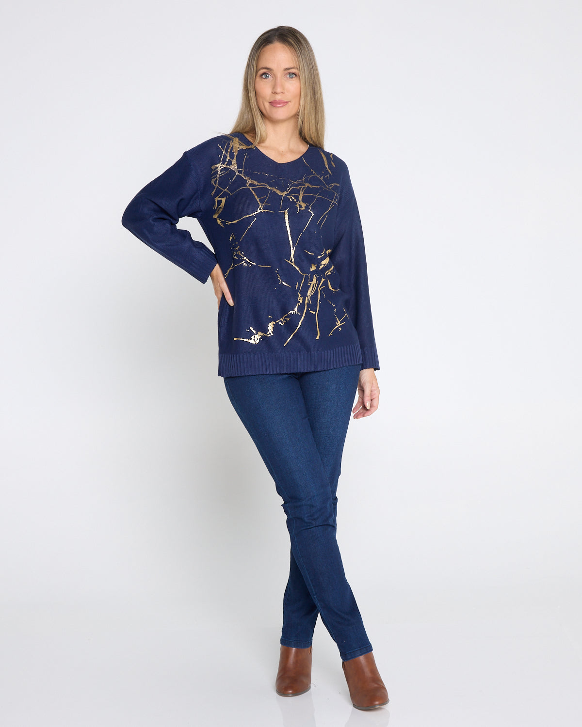 Shani Foil Knit - Navy