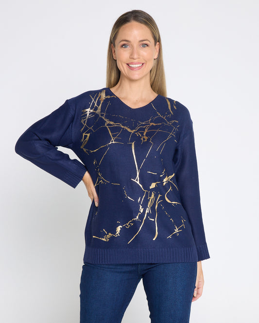 Shani Foil Knit - Navy