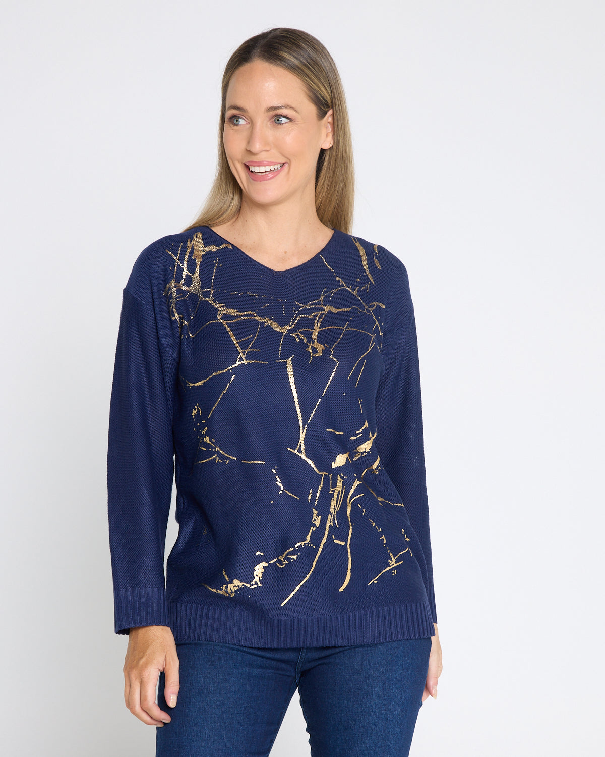 Shani Foil Knit - Navy