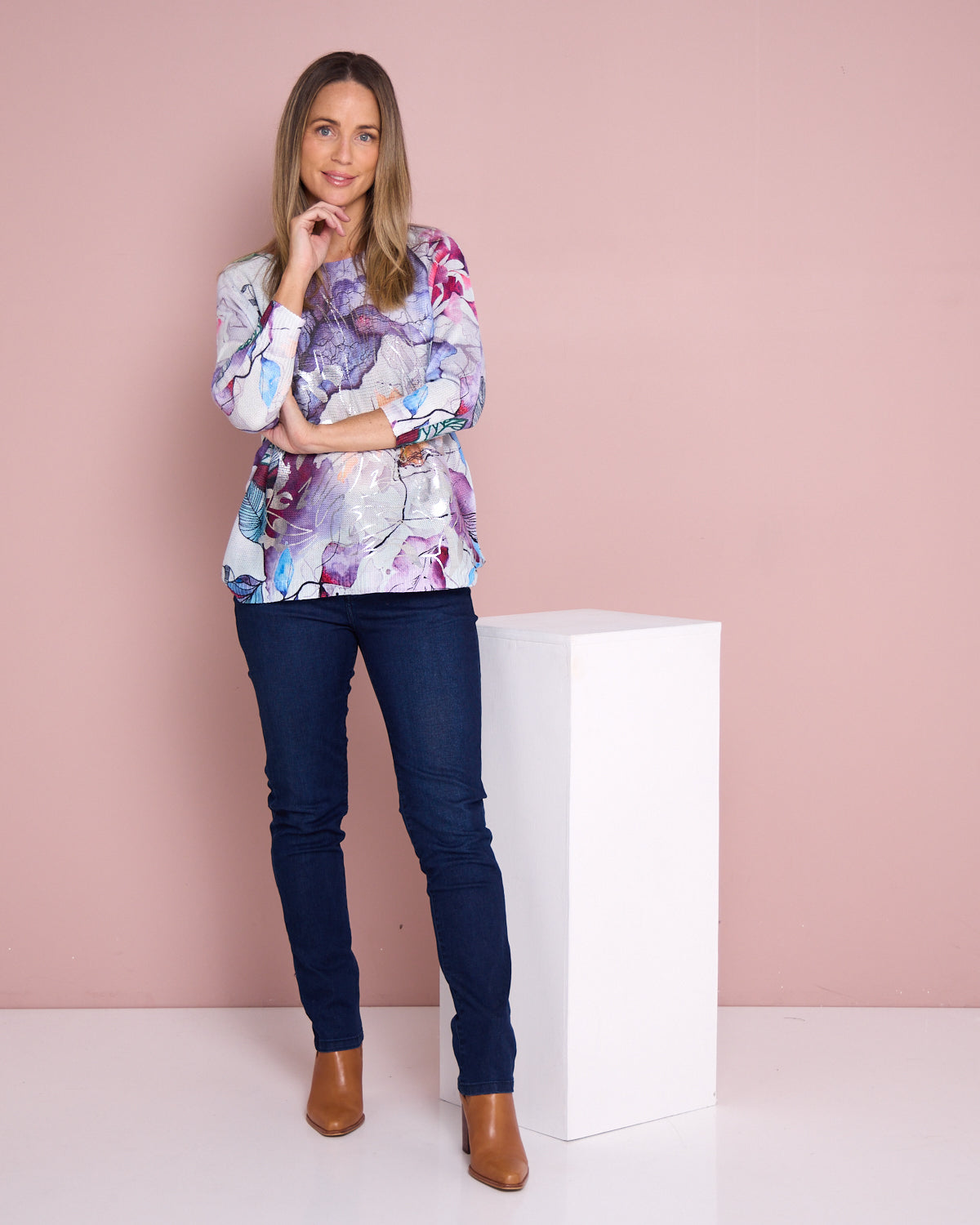 Florentina Knit Top - Violet Watercolour