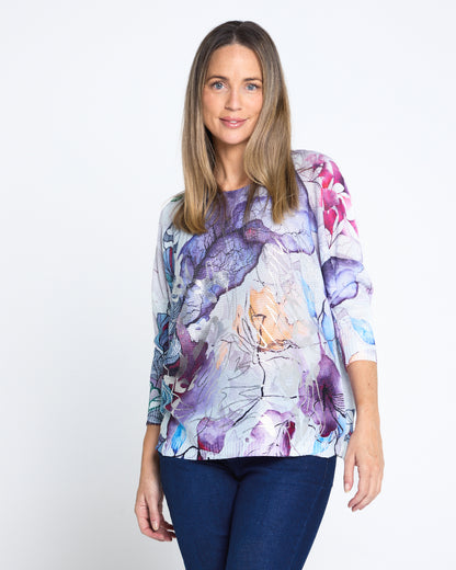 Florentina Knit Top - Violet Watercolour