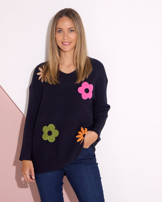 Maeve Knit Jumper - Navy Flower