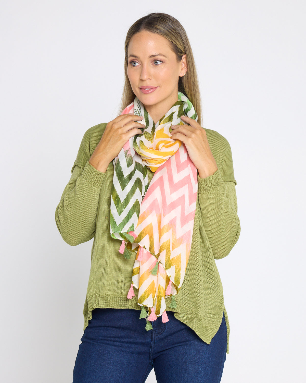 Everly Scarf -  Pink/Khaki