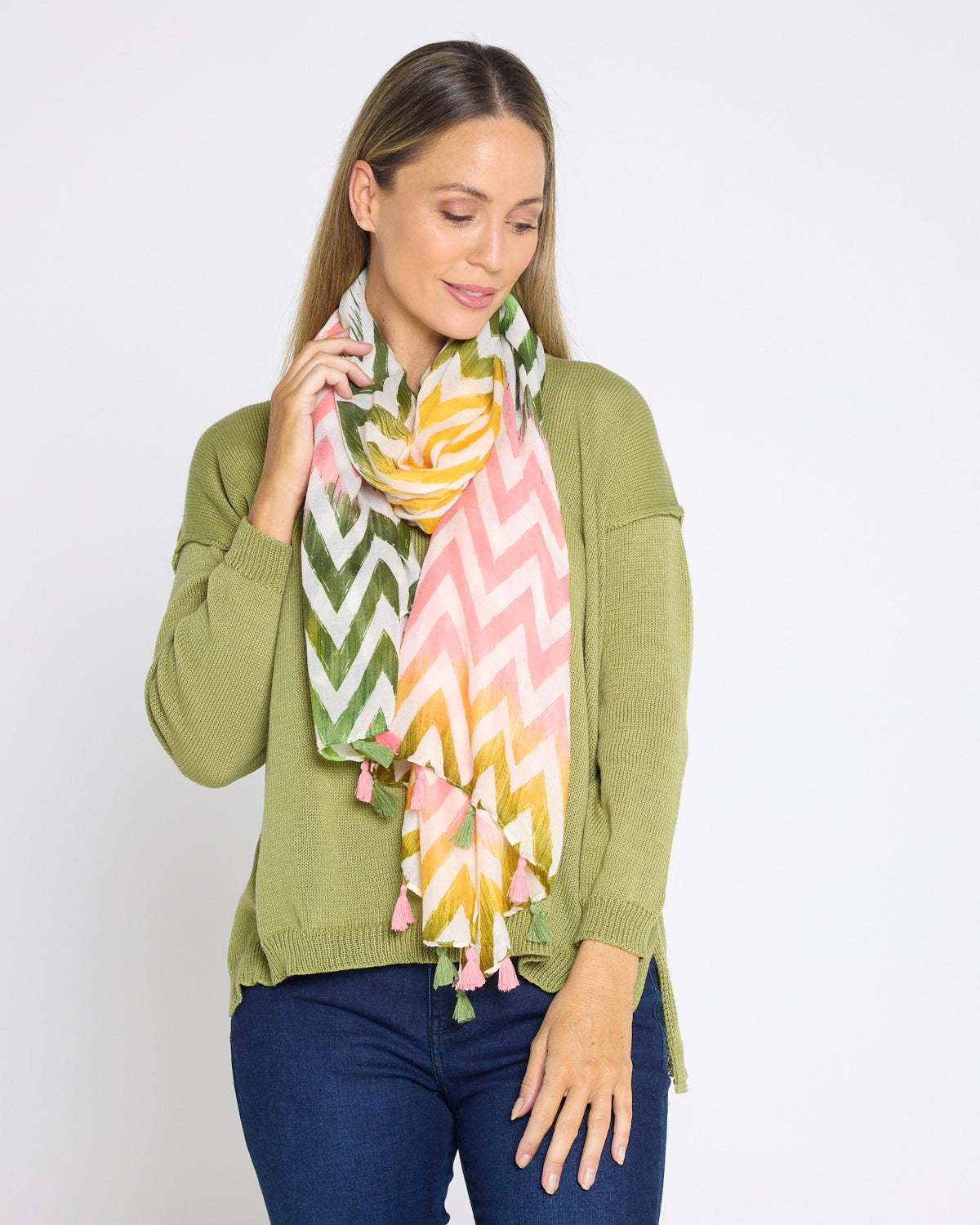 Everly Scarf -  Pink/Khaki