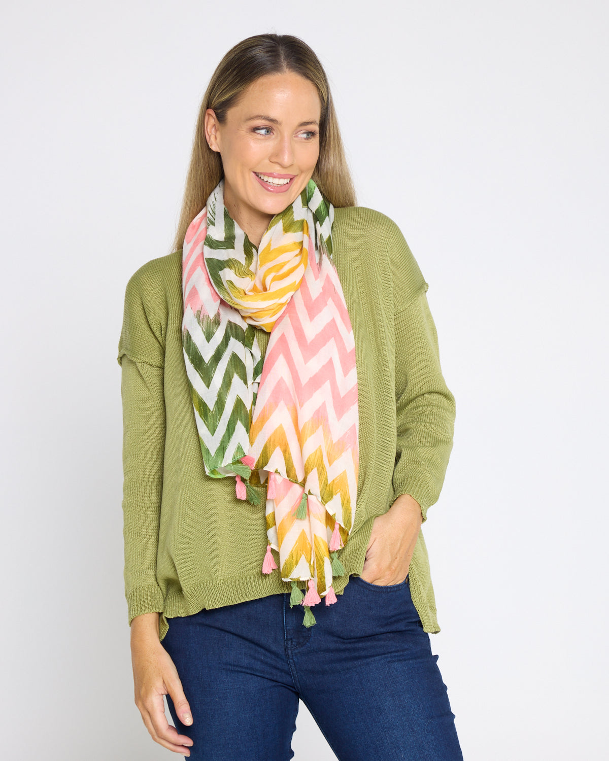 Everly Scarf -  Pink/Khaki