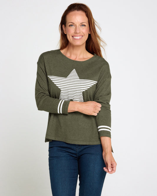 Jenna Knit Top - Khaki Star